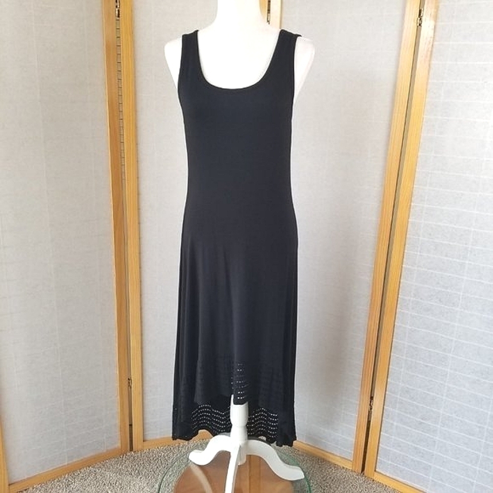 Spense Maxi Dress Black Eyelet Trim Minimal Vacation Travel Tank Size Small